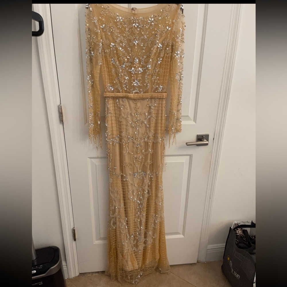 Hijabi friendly beige fully beaded dress!